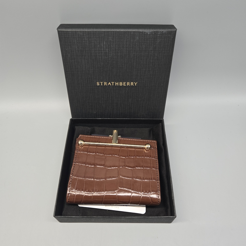 Strathberry Melville Street Croc-Embossed Chocolate Brown Wallet